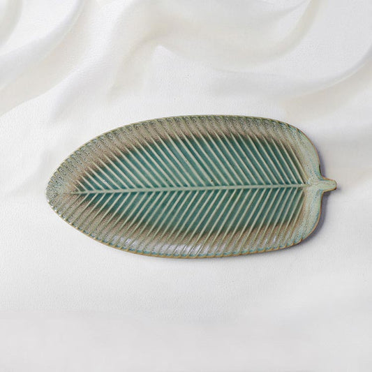 Earth Store Rustic Leaf Sea Green Platter - Single