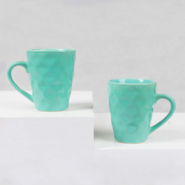 Earth Store Diamond Plain Green Mug  (Set of 2)