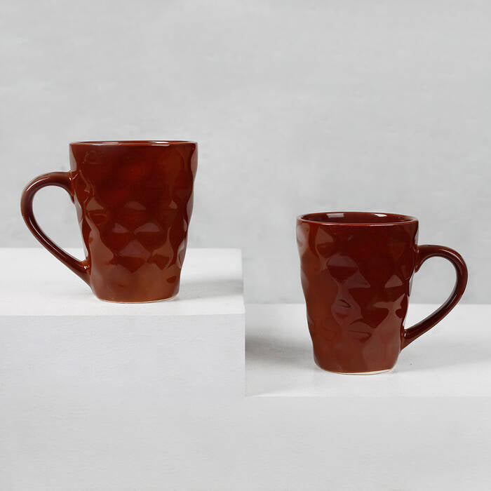 Earth Store Brown Diamond Plain Mug  (Set of 2)