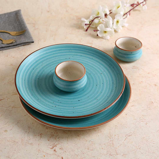 Teramo Stoneware 10" plate Blue (Set of 2) and Vati 8cm x 4 cm ht Blue (Set of 2)