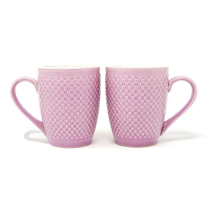 Earth Store Milk Mug Purple Check  (Set of 2)