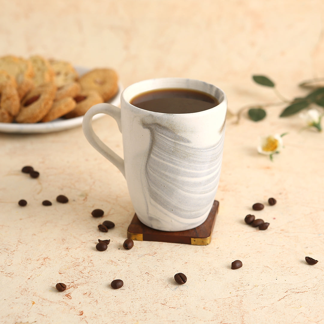 Teramo Stoneware Large Coffee Mug Marble White