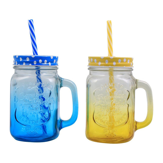 Wonderchef Mason Jar Set 450Ml (Yellow And Blue) - Wonderchef