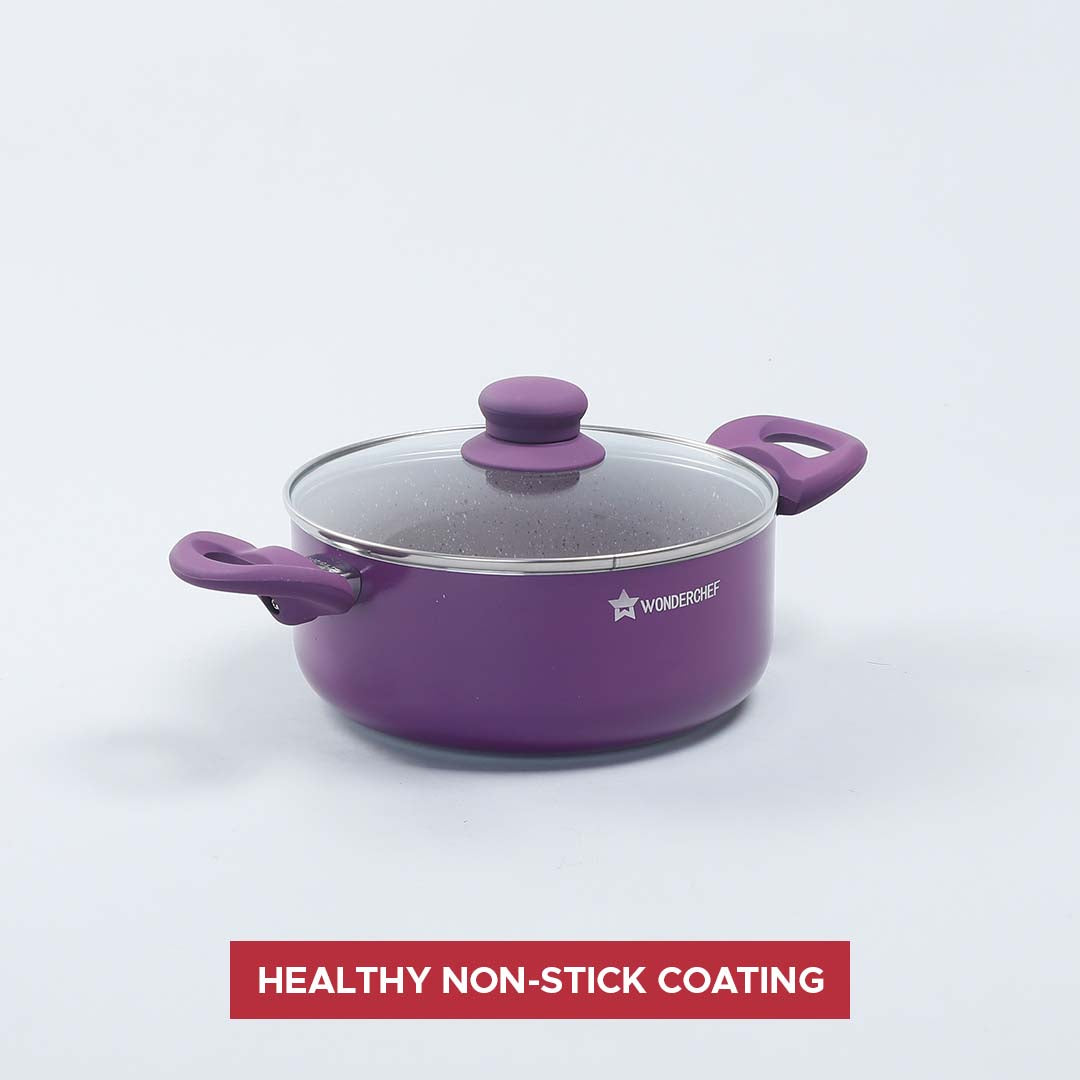 Royal Velvet Non-stick Casserole with Lid, Induction Bottom, Soft Touch Handle, Pure Grade Aluminium, PFOA/Heavy Metals Free- 3mm, 2 Years Warranty, Purple