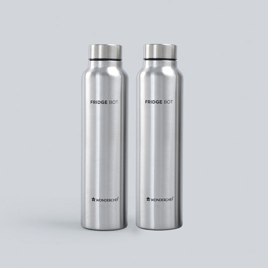 Fridge-Bot, 1000ml (Pack Of 2), Stainless Steel Single Wall Water Bottle, Spill & Leak Proof, 2 Years Warranty