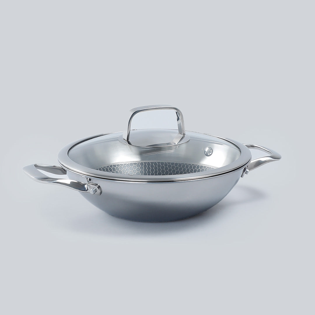 Stanton Stainless Steel Non-stick Kadhai With Lid- 28cm, 3.4L, 2.5mm