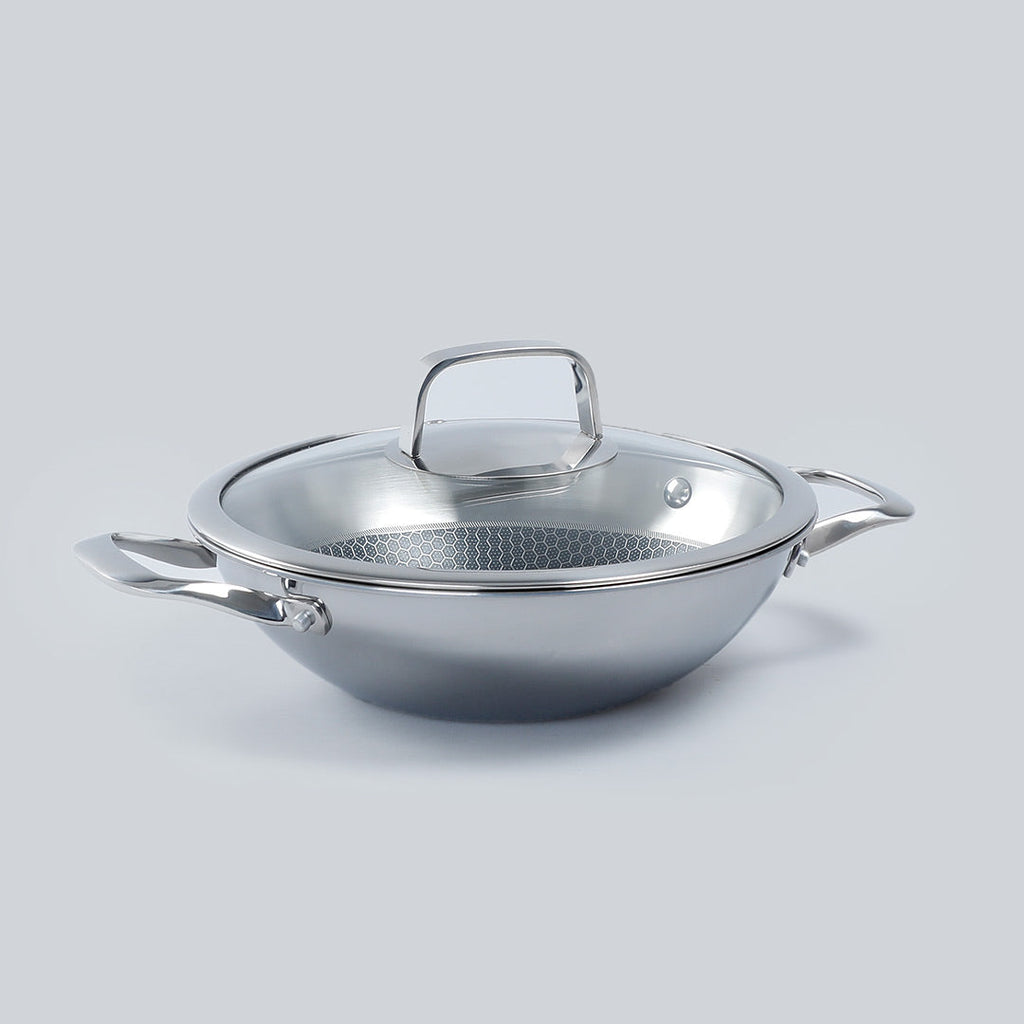 Stanton Stainless Steel Non-stick Kadhai With Lid- 28cm, 3.4L, 2.5mm