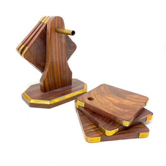 Earth Store Wooden Coaster With Hanging Stand (Set of 6)