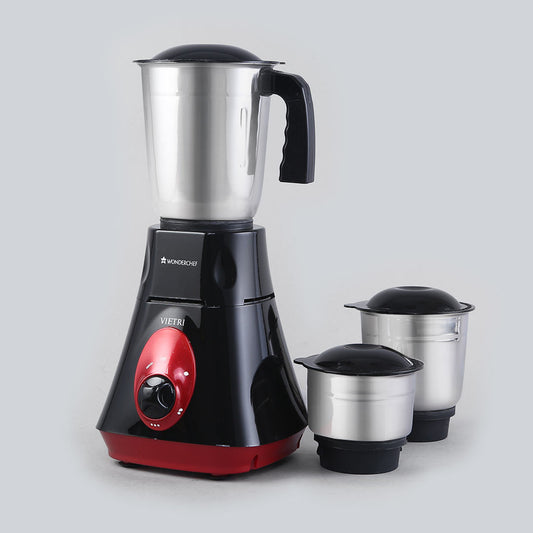 Vietri Mixer Grinder, 550Wwith 3 Anti-rust Stainless Steel Jars and Blades, 3-speed Knob, Anti-skid Feet, 5 Years Warranty on Copper Armature Motor, Black & Red