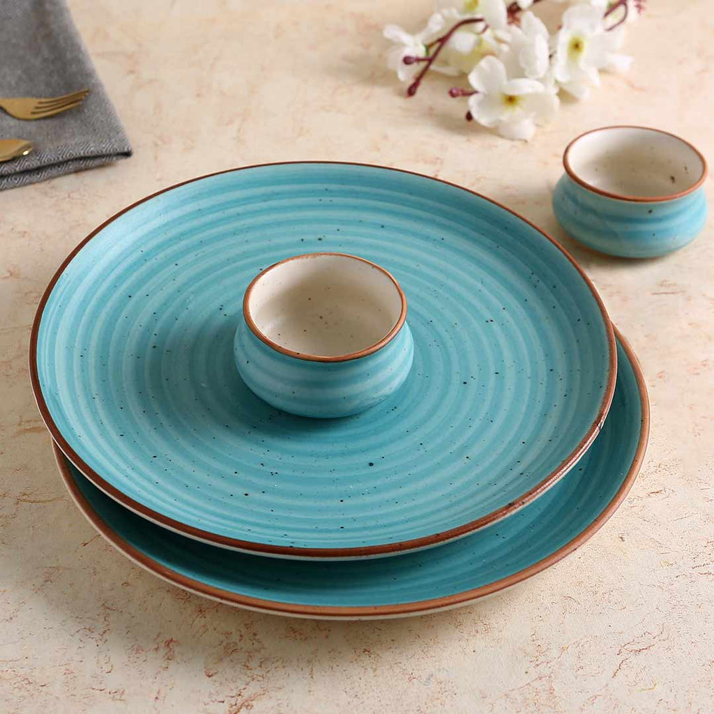 Teramo Stoneware 11" plate Blue (Set of 2) and  Vati 8cm x 4 cm ht Blue (Set of 2)