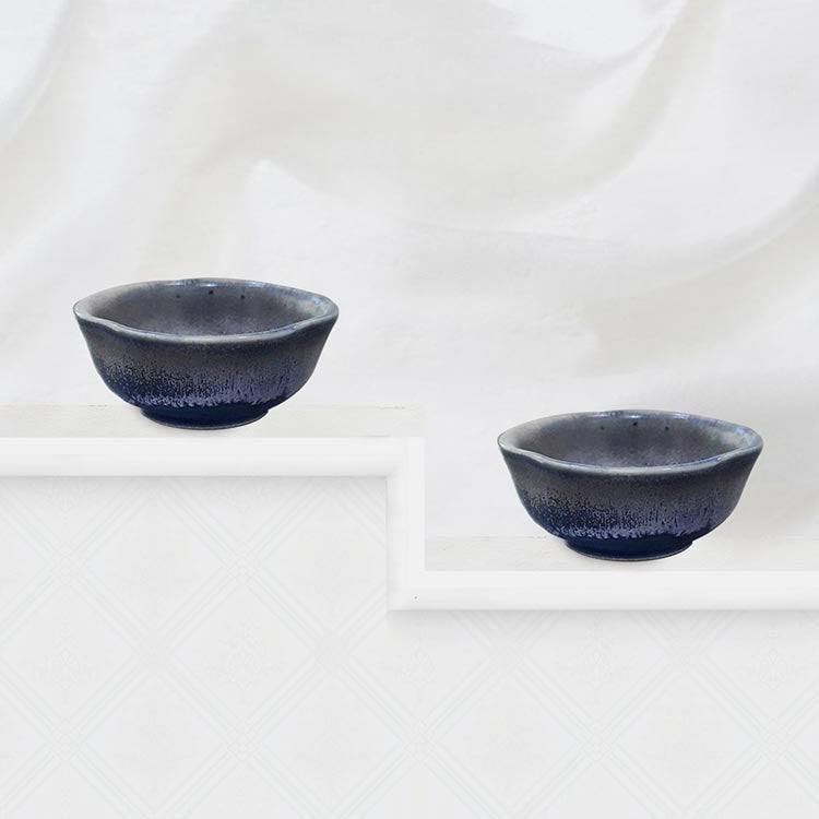 Earth Store Rustic Round Blue Dip Bowls  (Set of 2)