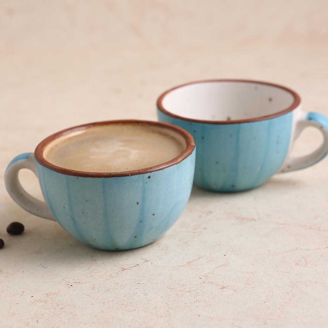 Teramo Stoneware Cappuccino Coffee Cup - Blue (Set of 2)