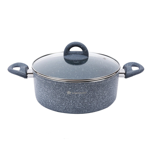 Granite Non-stick Casserole with Lid, Induction Bottom, Soft-Touch Handle, Virgin Grade Aluminium, PFOA/Heavy Metals Free, 28cm, 3.5mm, 2 Years Warranty