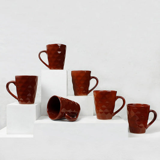 Earth Store Brown Diamond Plain Mugs (Set of 6)