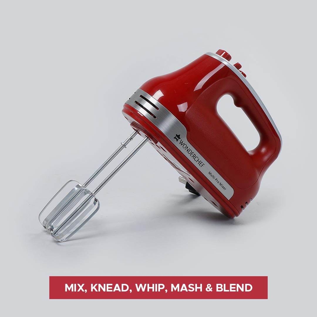 Hand Mixer Crimson Edge, 5 Speed Setting with Stainless Steel Beaters and Dough Hooks, 2 Years Warranty, 300W, Red