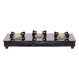 Glory 3 Burner Glass Cooktop, Black 8mm Toughened Glass with 2 Years Warranty, Ergonomic Knobs, Stainless Steel Drip Tray, Manual Ignition Gas Stove