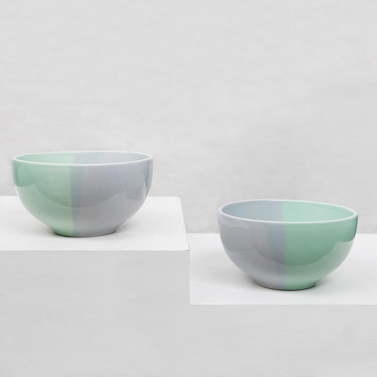 Earth Store   Green Grey Dual Tone Bowl  (Set of 2)