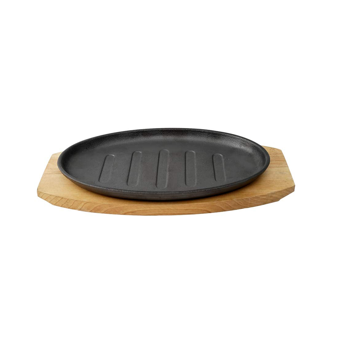 Ferro Cast-iron Sizzler Plate with Wooden Base, Oval Shape, 5 Years Warranty (Black)