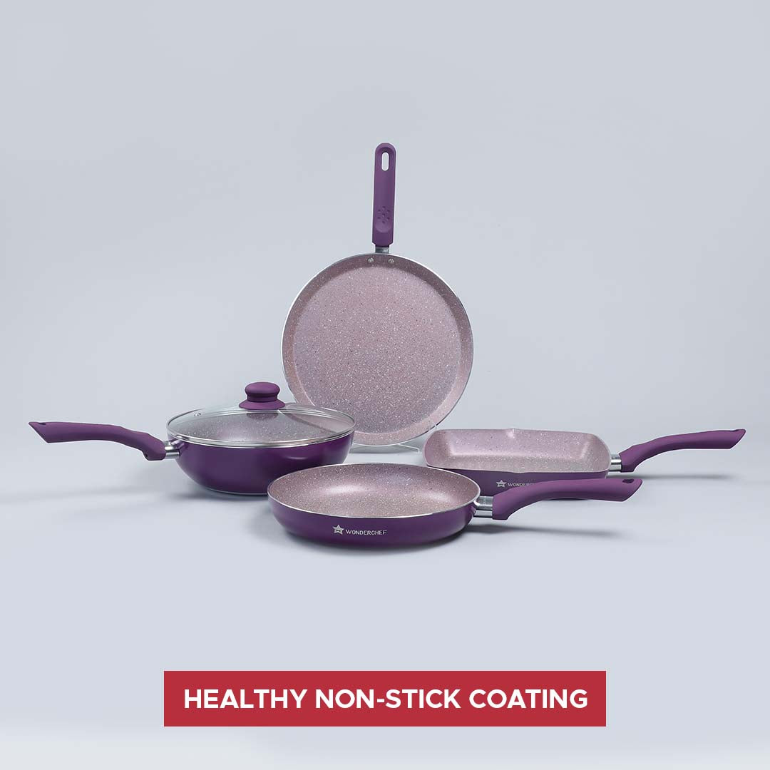 Royal Velvet Mega Aluminium Non-stick Cookware Set, 4Pc, Purple