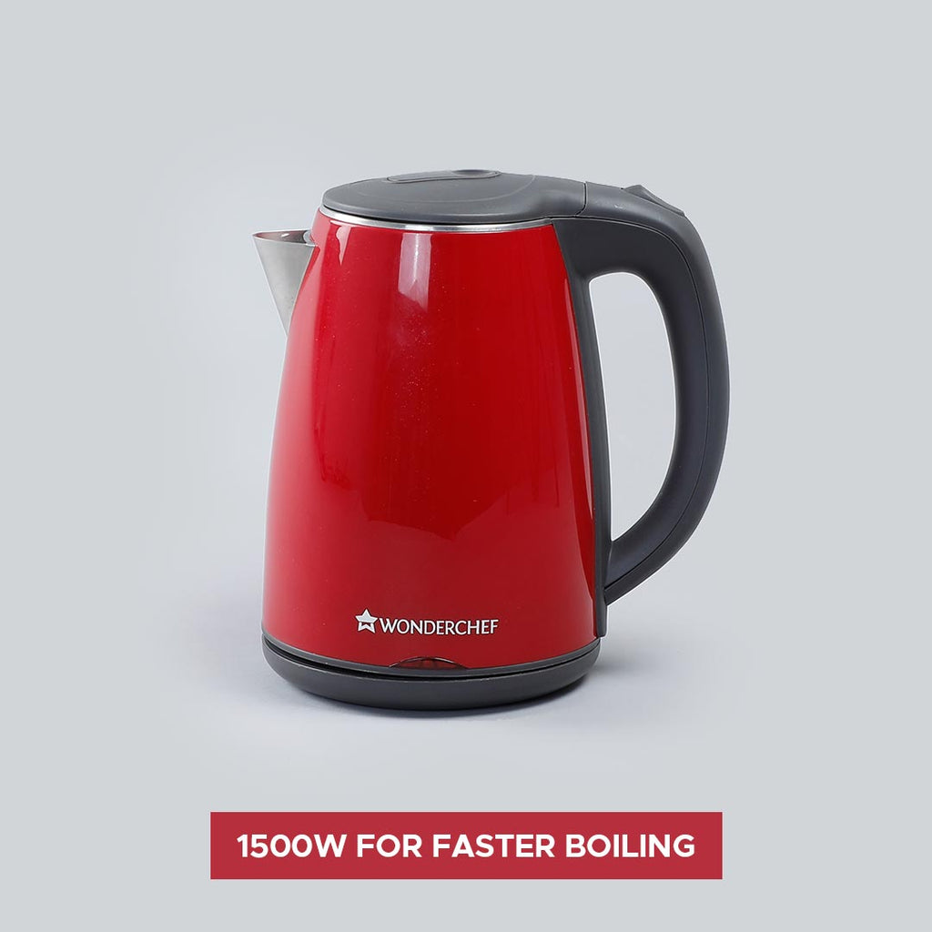 Electric Kettle Crimson Edge, 1.2 Litres, Stainless Steel Interior with Auto-shut Off, 2-level Safety, Cool Touch Plastic Exterior, 2 Years Warranty, 1500W, Red