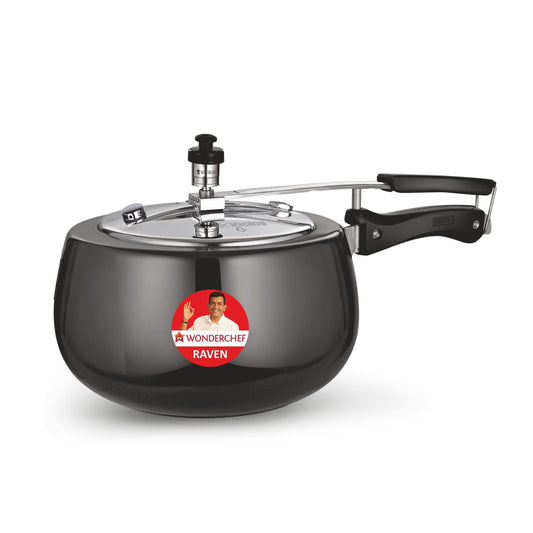 Raven Induction Base Hard Anodized Pressure Cooker With Inner Lid, 2L, Black