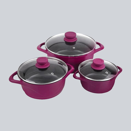 Ceramide Non-stick Casserole Set, 6Pc (1.2L,  2.3L, 3.9L), Induction Bottom, Soft Touch Handle, Pure Grade Aluminium, PFOA/Heavy Metals Free, 2.2mm, 2 Years Warranty