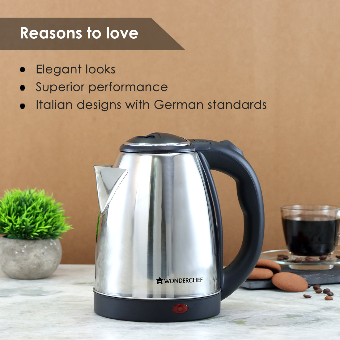 Crescent Electric Kettle, Stainless Steel Interior, Safety Locking Lid- 1.8L, 1800W, 2 Years Warranty