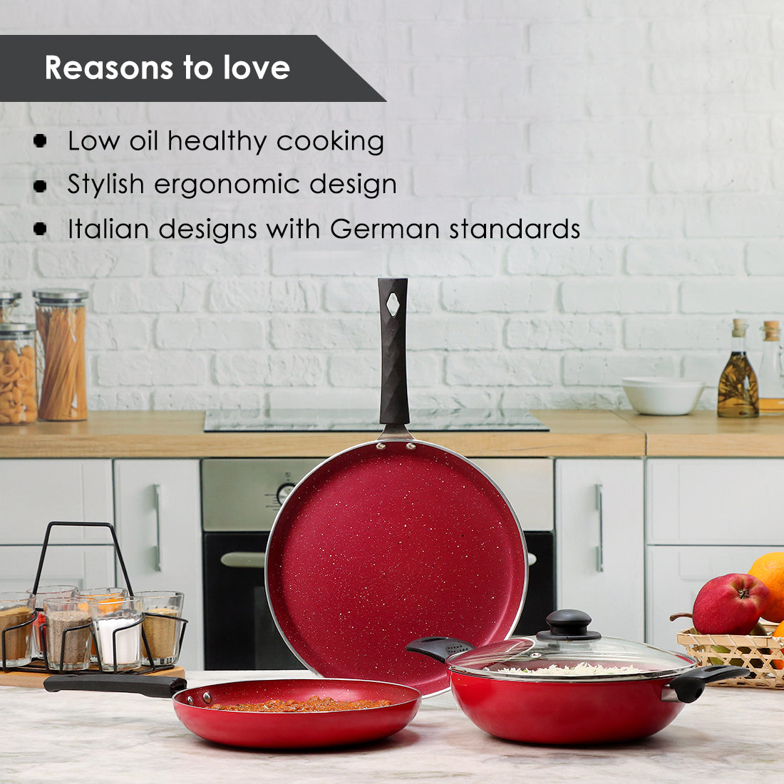 Valencia Non-stick Cookware Set - Red