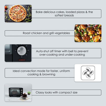 Oven Toaster Griller (OTG) - 19 Litres, Black - with Auto-shut off, Heat-Resistant Tempered Glass, Multi-Stage Heat Selection