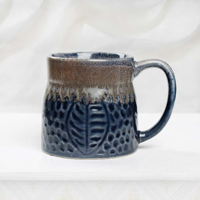 Earth Store Rustic Leaf Blue Mug  (Set of 2)