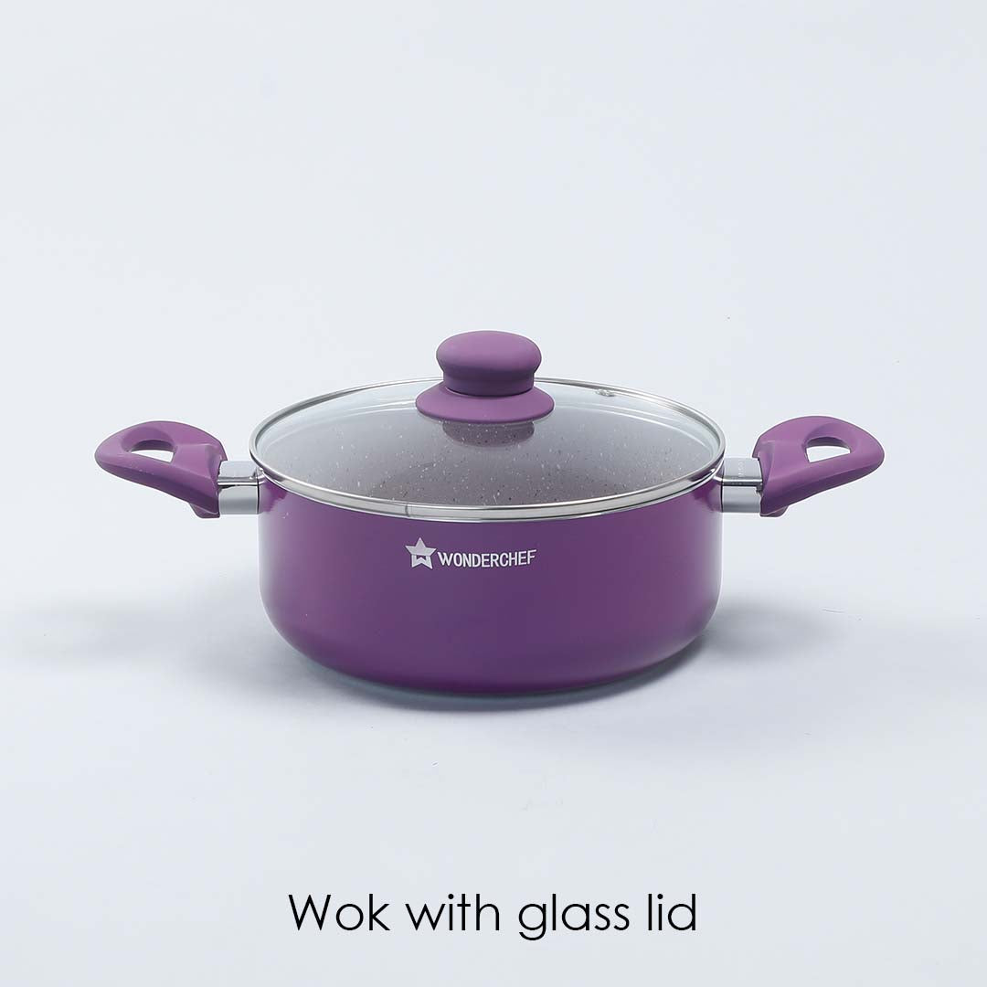 Royal Velvet Non-stick Casserole with Lid, Induction Bottom, Soft Touch Handle, Pure Grade Aluminium, PFOA/Heavy Metals Free- 3mm, 2 Years Warranty, Purple