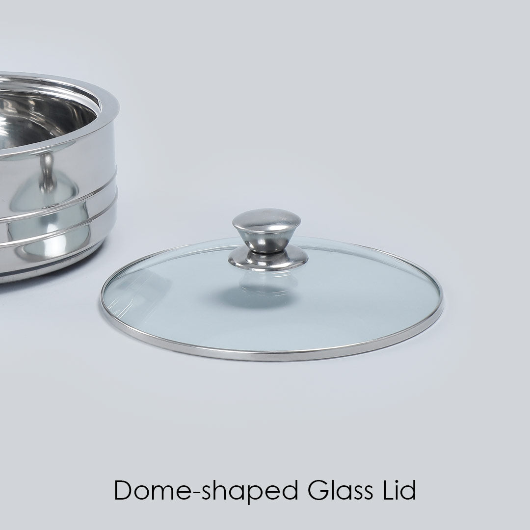 Austin Serving Stainless Steel Casserole with Lid, Dome-shaped Glass Lid- 0.6mm, 2 Years Warranty