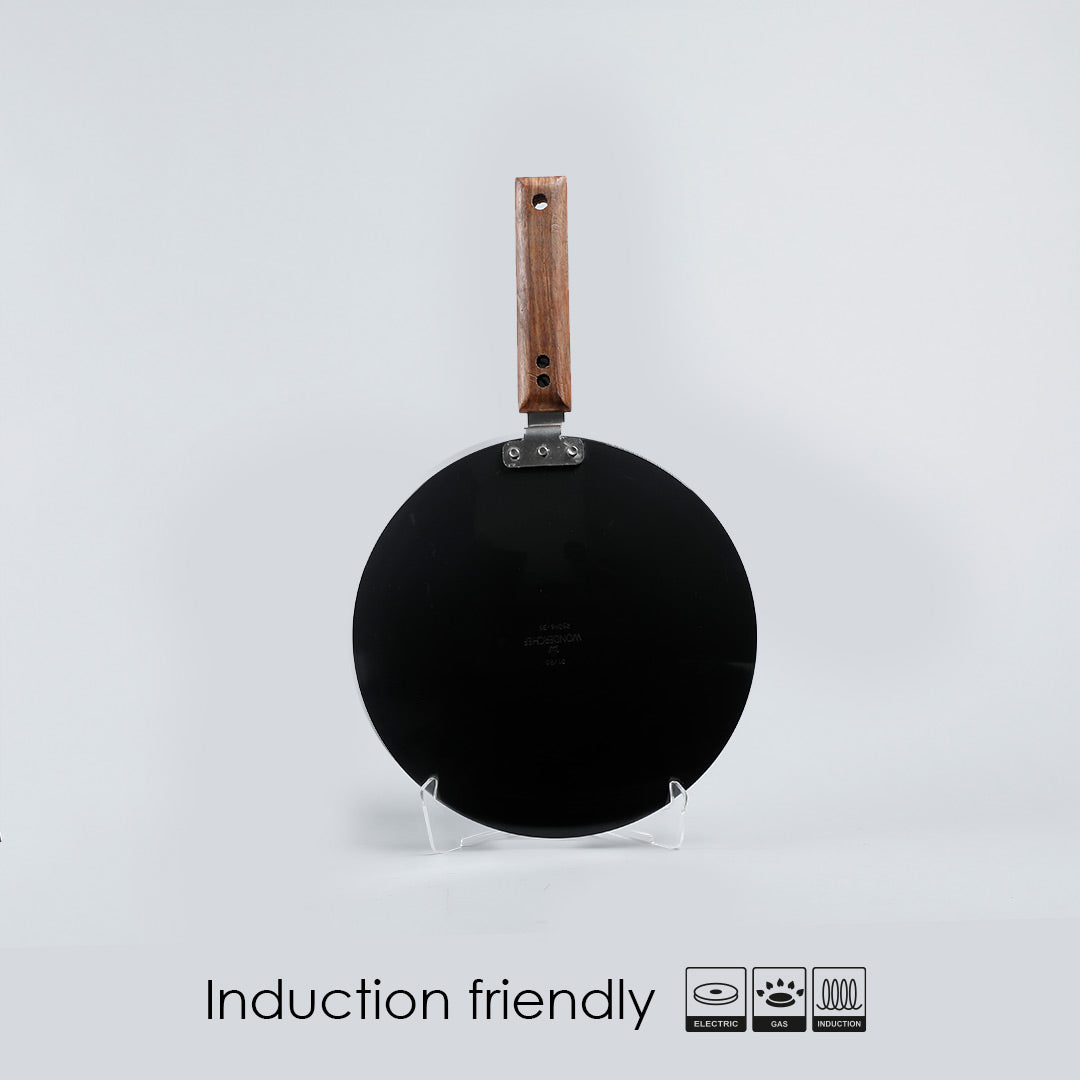 Ebony Roti Tawa, Wooden Handle With Rivets, Hard Anodized Aluminium- 25cm, 4.88mm, 2 Years Warranty, Black