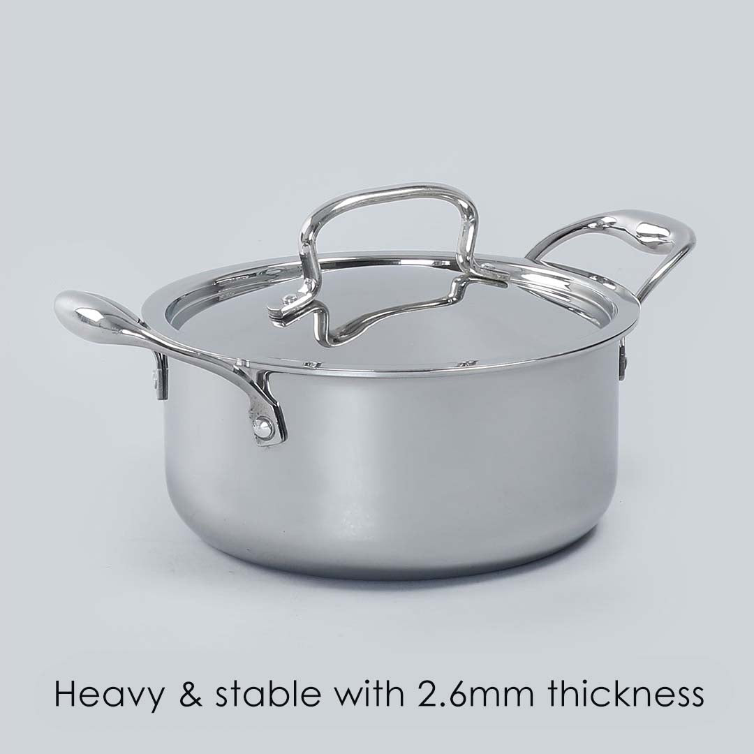 Nigella 3-ply Stainless Steel Casserole with Lid, Die-cast Handle, Induction Friendly- 20cm, 3L, 2.6mm