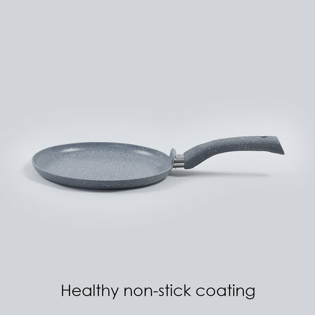 Granite Non-stick Dosa Tawa, Induction Bottom, Soft-touch Handle, Virgin Grade Aluminium, PFOA/Heavy metals free, 3.5mm, 2 years Warranty, Grey