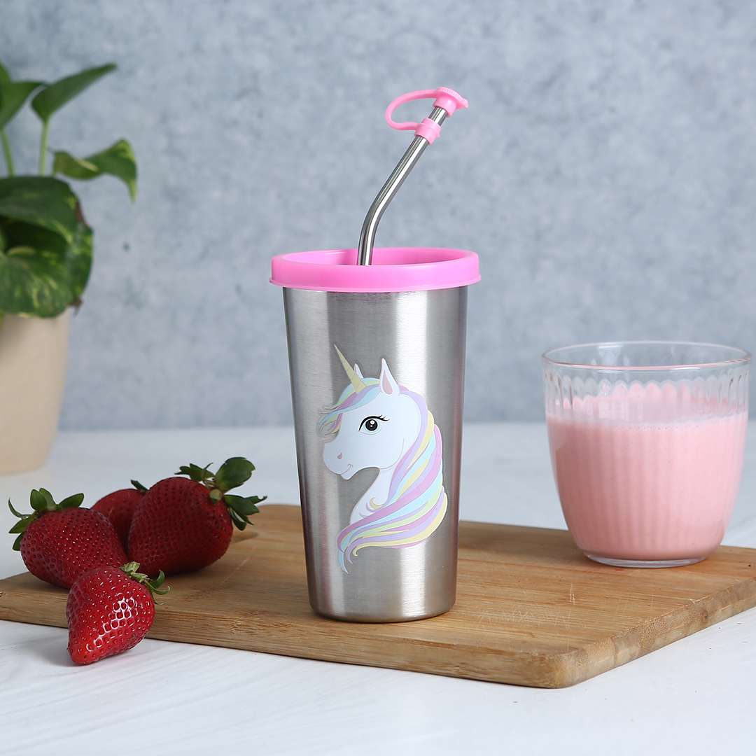 Pdd Falcon Steel Straw Glass 1 Pc Unicorn Pink 370 ML