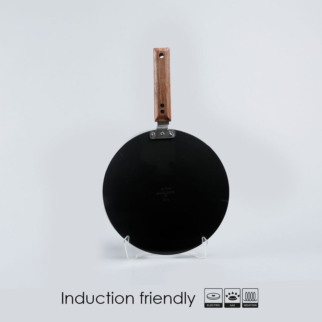 Ebony Roti Tawa, Wooden Handle With Rivets, Hard Anodized Aluminium- 28cm, 4.88mm, 2 Years Warranty, Black