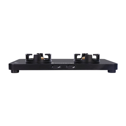 Slimline 2 Burner Glass Cooktop, Black 7mm Toughened Glass with 2 Years Warranty, Ergonomic knobs, Black Powder-Coated Drip Tray, Forged Brass Burners, Manual Ignition Gas Stove