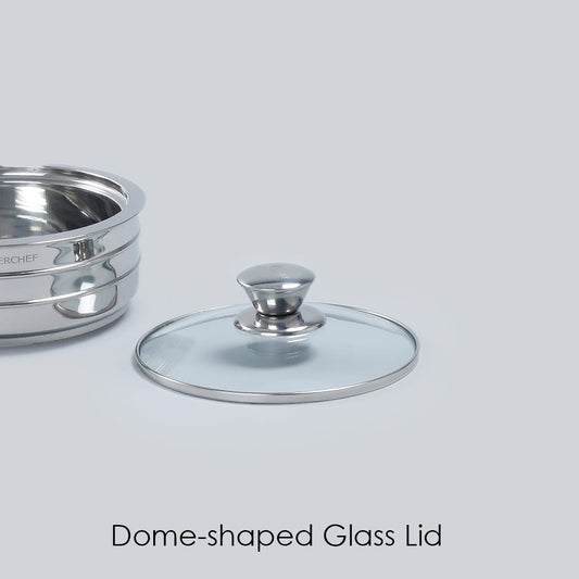 Austin Serving Stainless Steel Casserole with Lid, Dome-shaped Glass Lid- 0.6mm, 2 Years Warranty