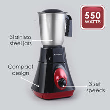 Load image into Gallery viewer, Vietri Mixer Grinder, 550Wwith 3 Anti-rust Stainless Steel Jars and Blades, 3-speed Knob, Anti-skid Feet, 5 Years Warranty on Copper Armature Motor, Black &amp; Red