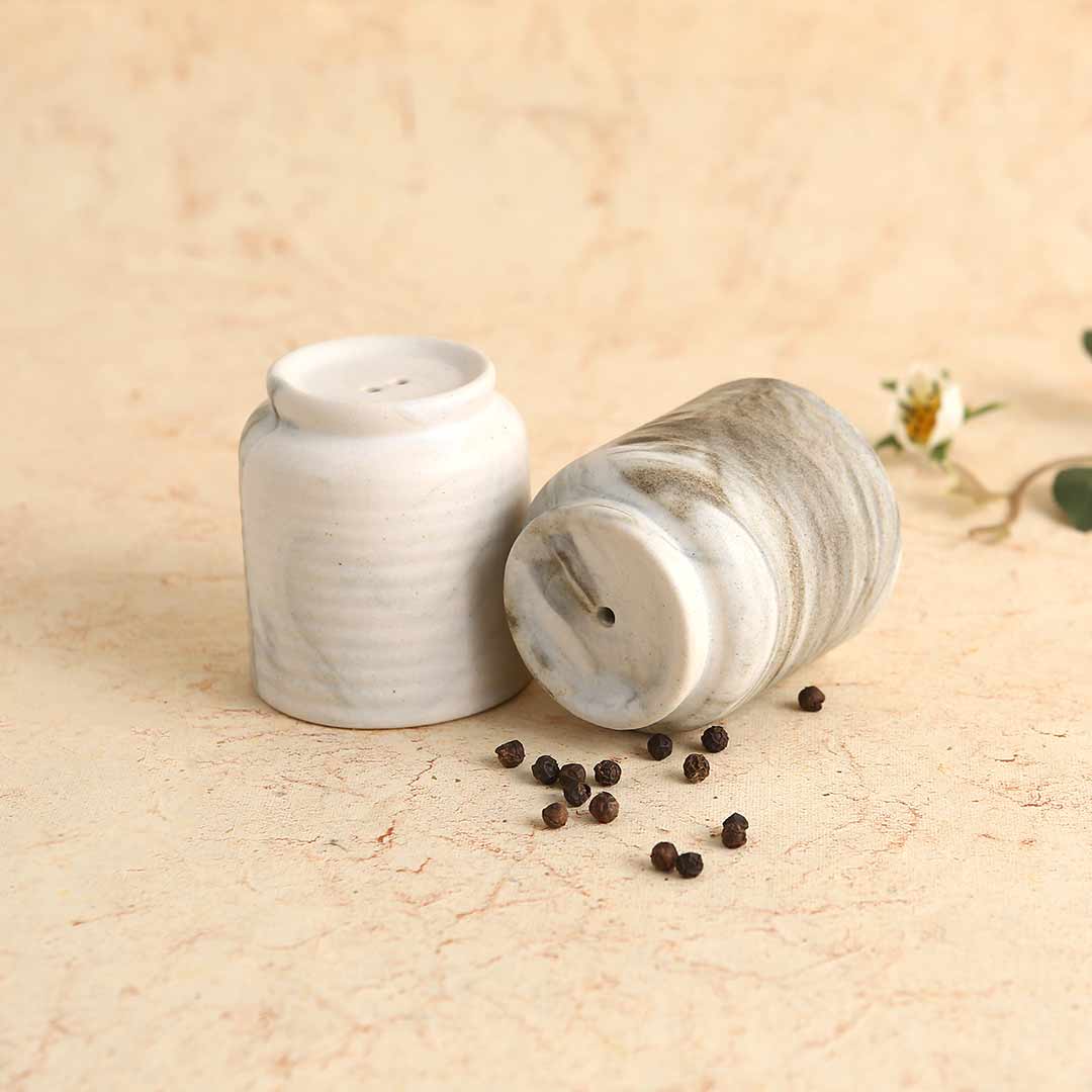 Teramo Stoneware Salt & Pepper Set - Marble White