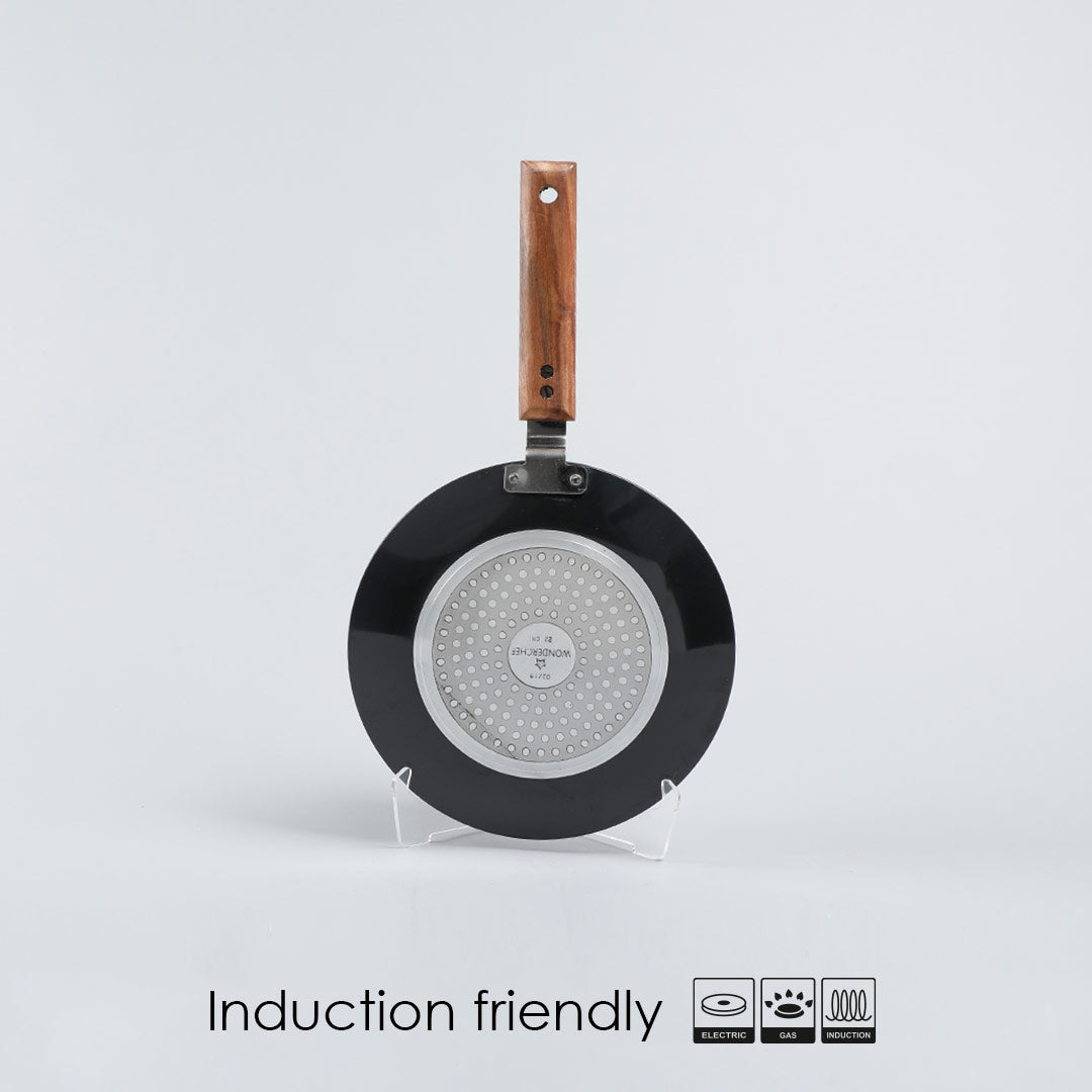 Ebony Roti Tawa, Induction Bottom, Wooden Handle, Hard Anodized Aluminium- 22cm, 4.06mm, 5 Years Warranty, Black