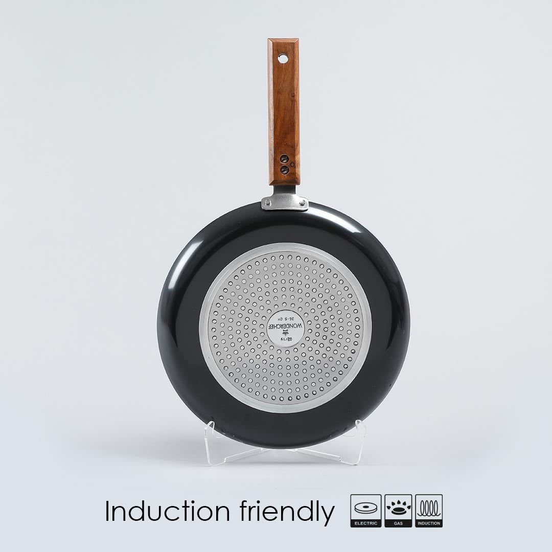 Ebony Dosa Tawa, Induction Bottom, Wooden Handle, Hard Anodized Aluminium- 26.5cm, 4.88mm, 5 Years Warranty, Black