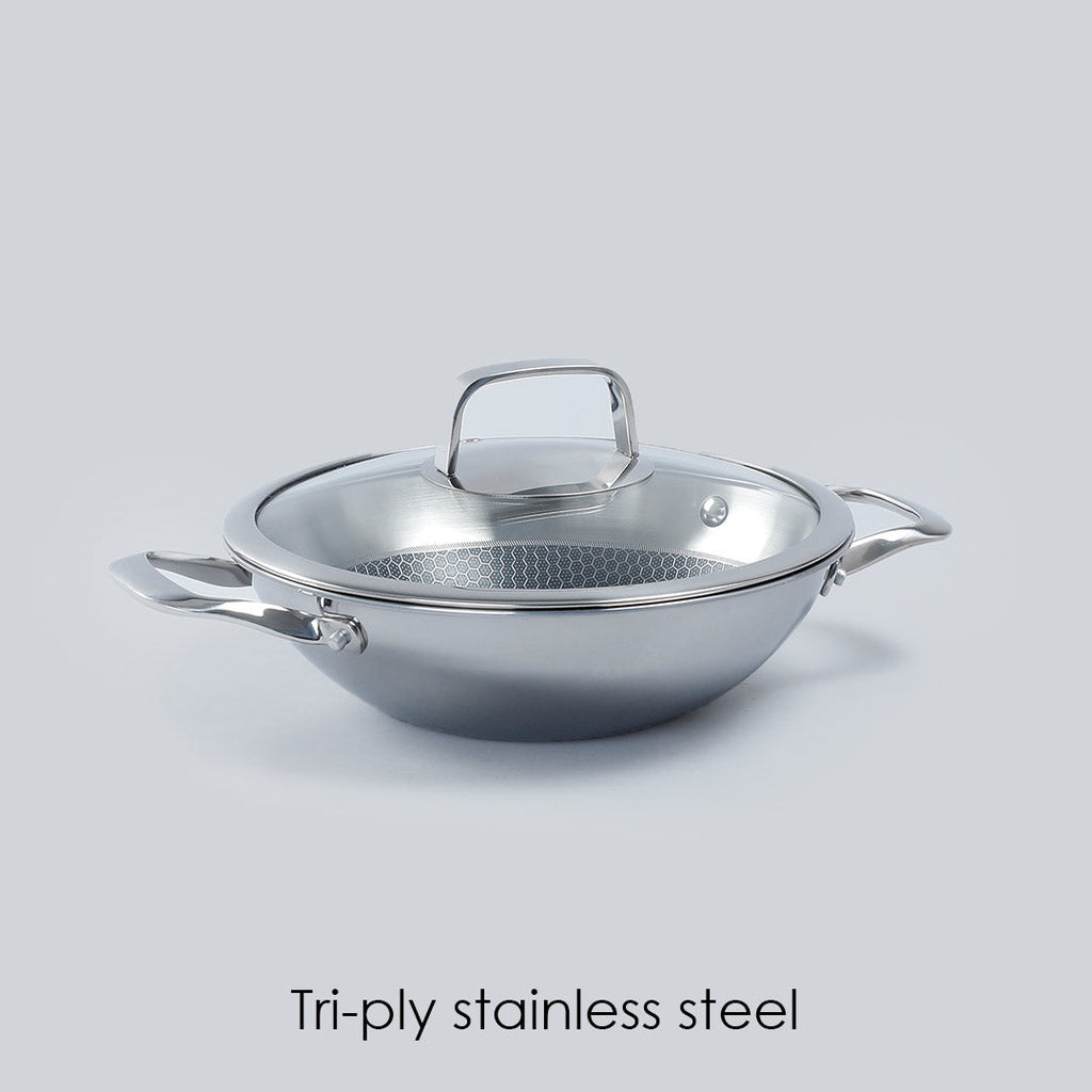 Stanton Stainless Steel Non-stick Kadhai With Lid- 28cm, 3.4L, 2.5mm