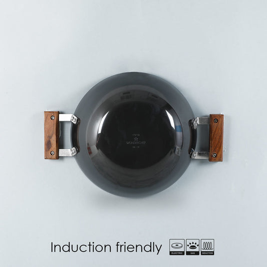 Ebony Hard Anodized Aluminium Wok with Lid- 24cm, 2.7L, 3.25mm, Black