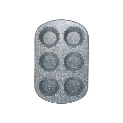 Ambrosia 6 Cup Metal Round Muffin Pan, Cupcake Tray, Baking Mould Tray, Non-Stick Bakeware Reusable Tray Pan