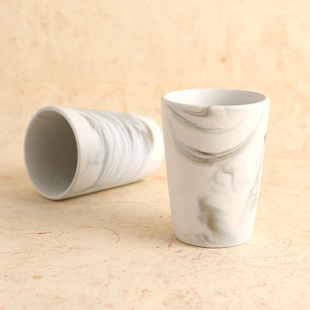 Teramo Stoneware Lassi Tumbler - Marble White (Set of 2)