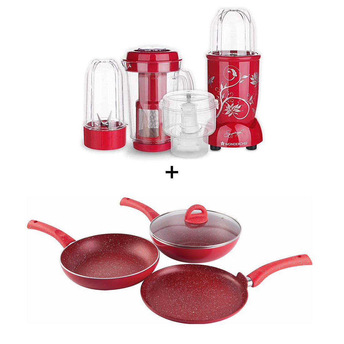 Nutri-Blend Complete Kitchen Machine (Red) and Granite Aluminium Nonstick Cookware Set (Red)