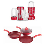 Nutri-Blend Complete Kitchen Machine (Red) and Granite Aluminium Nonstick Cookware Set (Red)