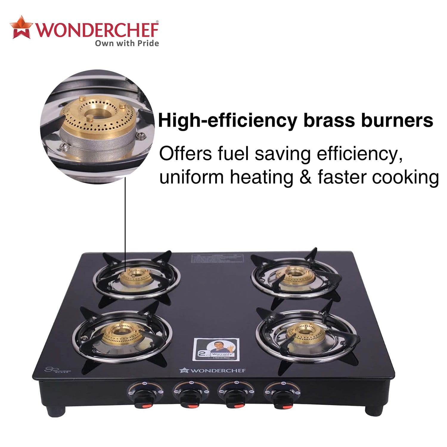 Wonderchef Ruby Black 4 Burner Glass Cooktop - Wonderchef